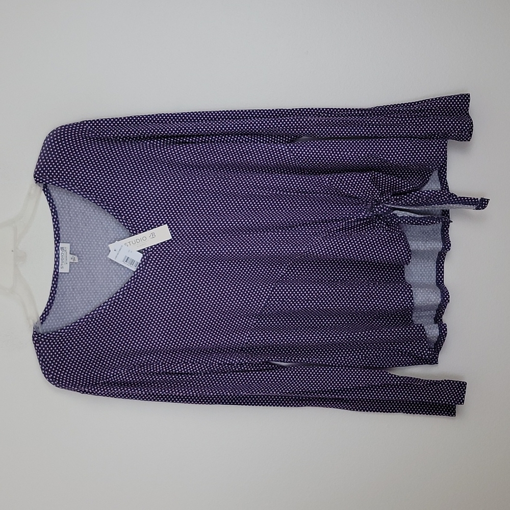 NWT Bobeau Studio B Purple Polka Dot Long Sleeve Top XL